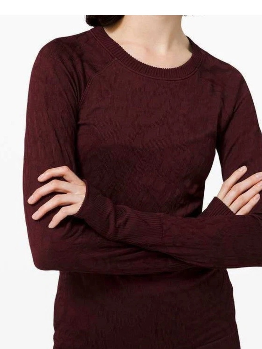 lululemon athletica rest less Burgundy floral Textured Crew Sweatshirt
